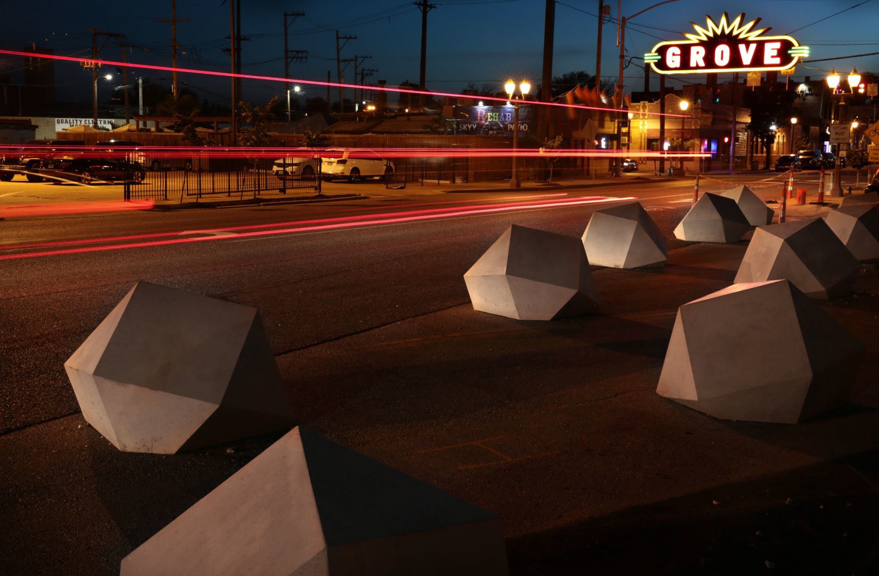 Geometric bollards in The Grove